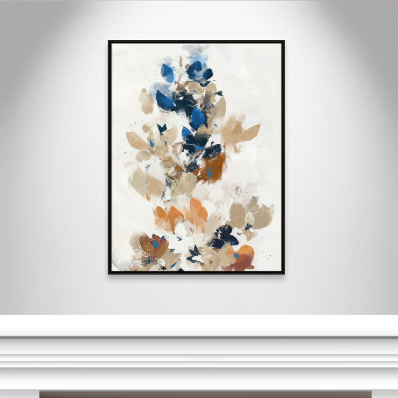 Vague de fleurs bleues II par Ken Roko, Toile avec cadre, 31.5'' W x 41.5'' H, Flottant espresso