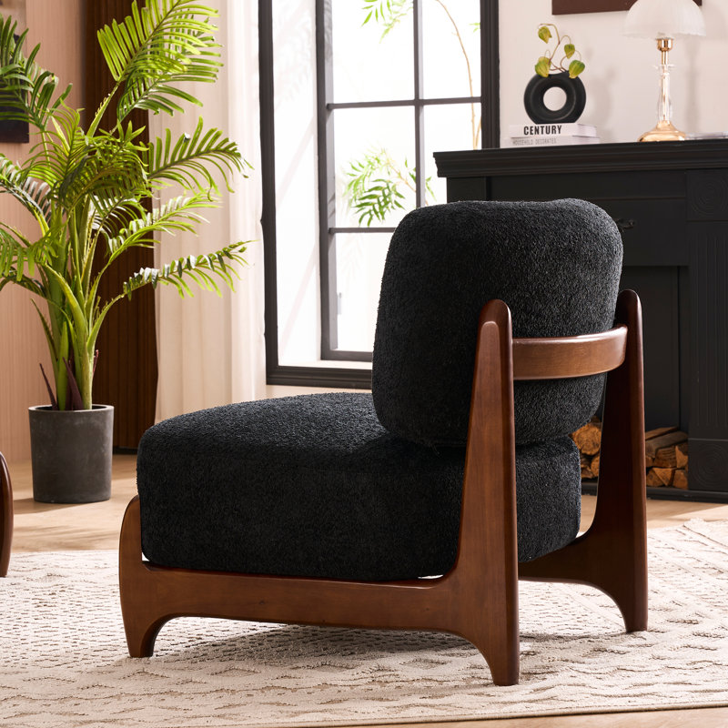 30"W Boucle Armless Upholstered Accent Chair With Solid Wood Leg, Black