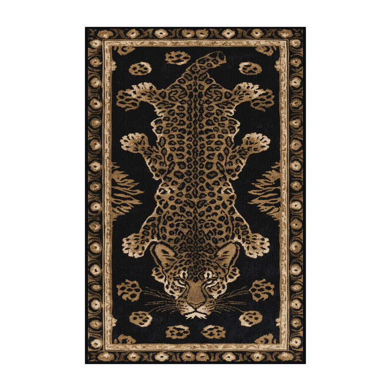 Washable Black Leopard of Java Big Cats Area Rug, Rectangle 5' x 7'