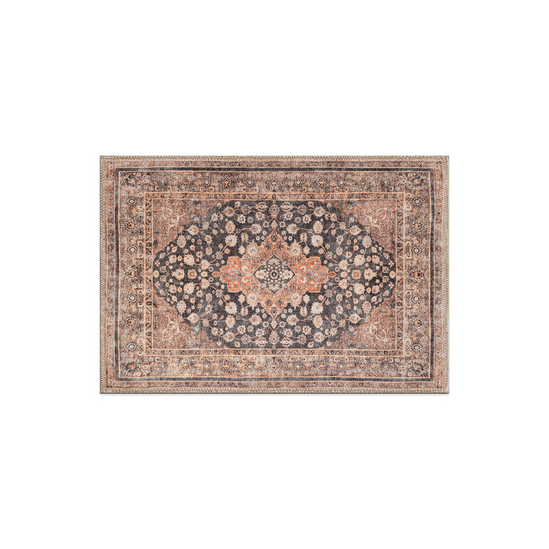 Tapis noir de style persan tissé à plat à la machine avec envers antidérapant Marin, Noir, Rectangulaire 2 pi x 3 pi
