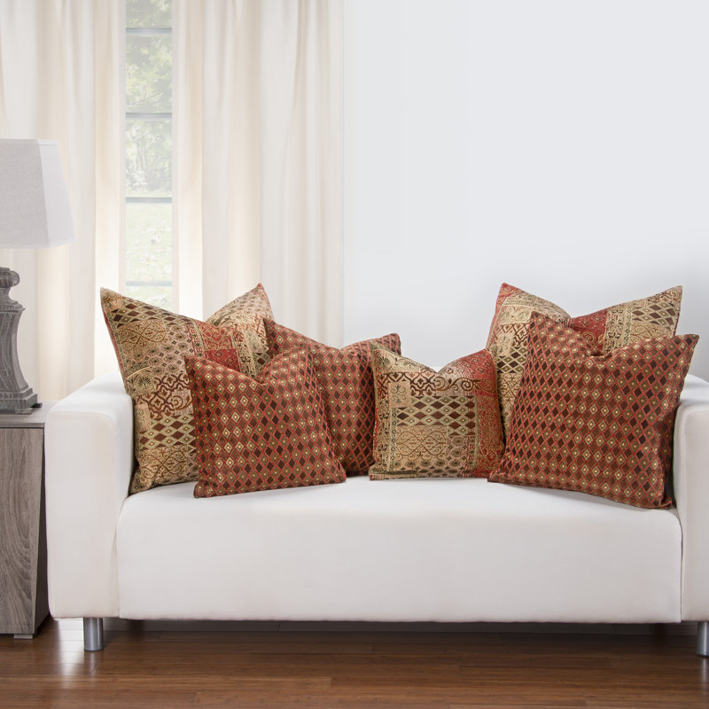 Small Gold and Brown Embroidered Square Decorative Pillow