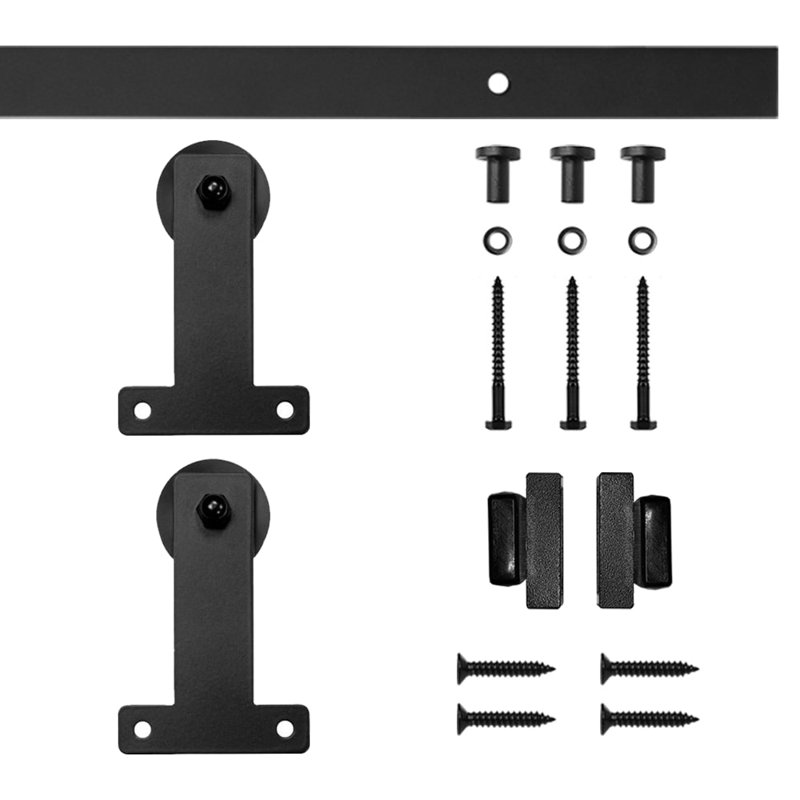 Black Steel Front Mount Single Track Barn Door Hardware Kit