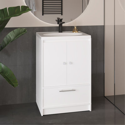 Meuble-lavabo de salle de bain avec deux portes et tiroir (SANS ROBINET INCLUS)