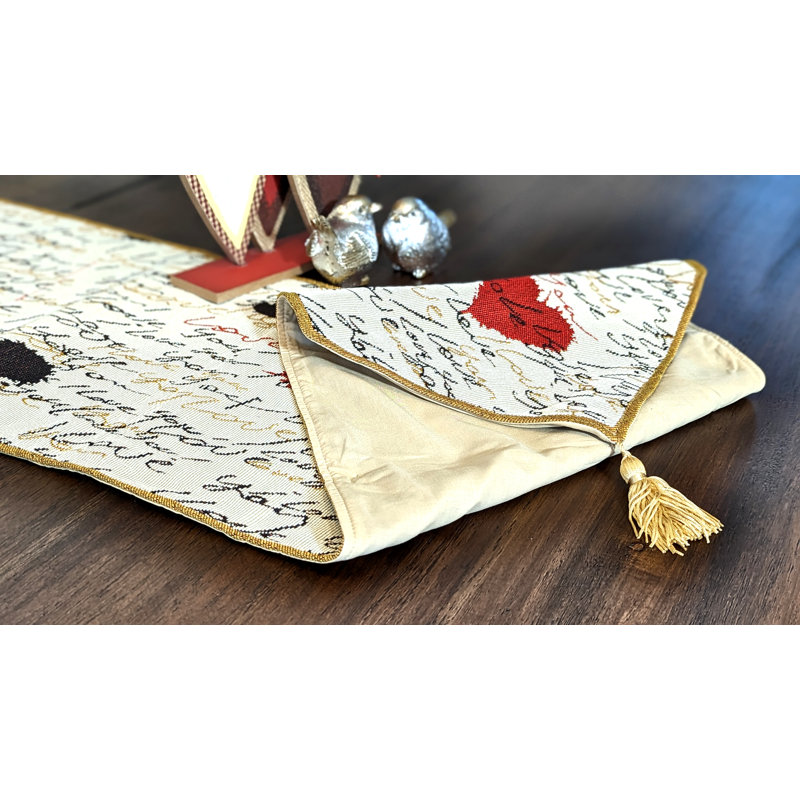 Geometric Cotton Blend Oval Valentine's Day Table Runner, 90" L x 13" W