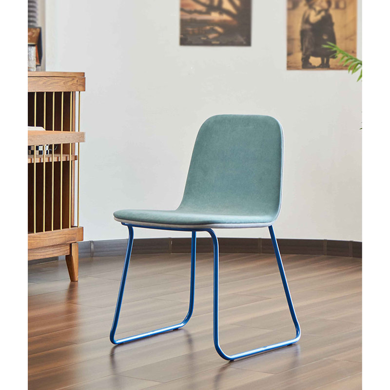 Chaise de salle à manger simple et décontractée en bois massif de style nordique, Bleu, Bleu