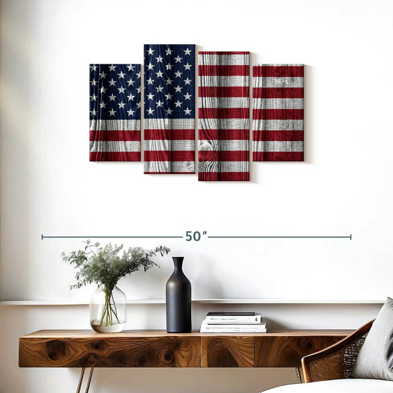 Drapeau américain de Borges sur des lattes de bois, H 22 po x l 36 po