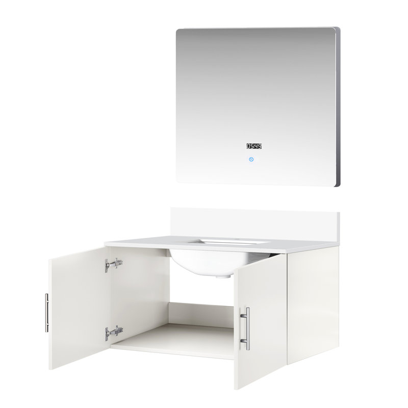 Meuble-lavabo blanc brillant avec surface en marbre et 36 po Miroir à DEL - fermeture en douceur, longue durée, compartiment spacieux avec
