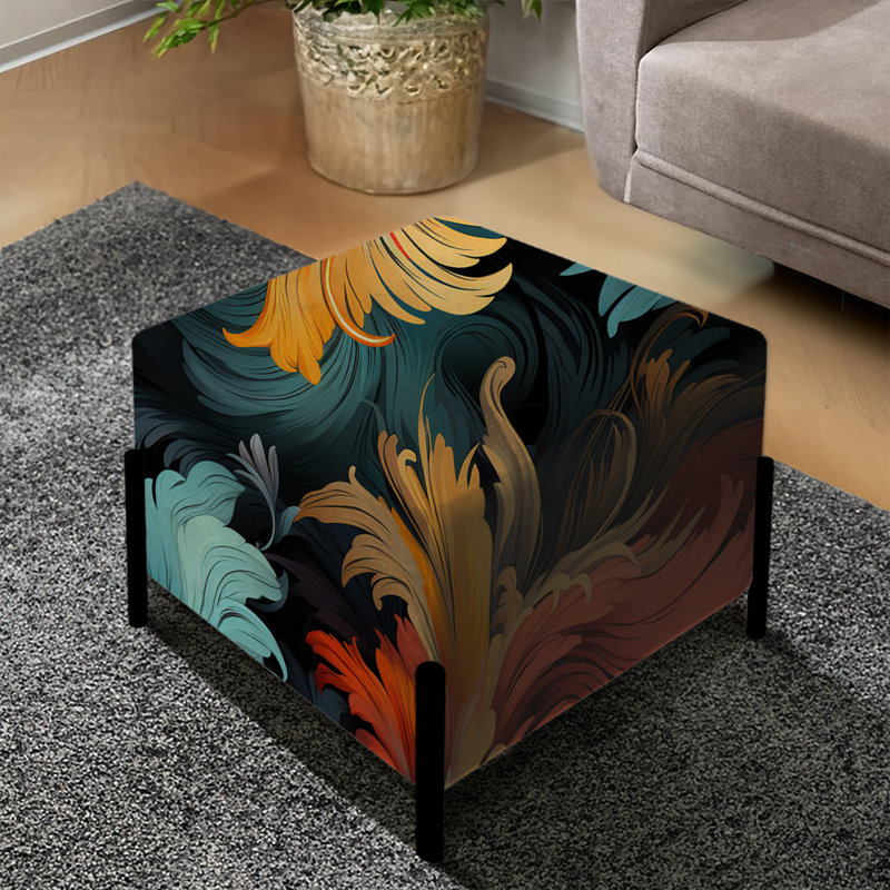 Painterly Damask Colorful Leaves - Repose-pieds carré abstrait