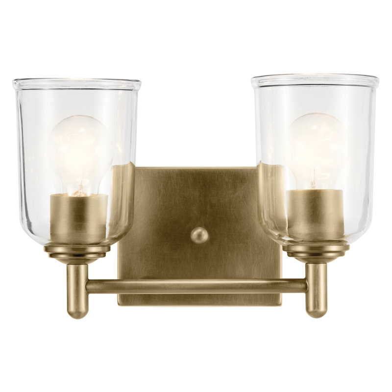 Éclairage pour salle de bain 2 lumières 12,5 po avec verre transparent 12,5 po, Laiton