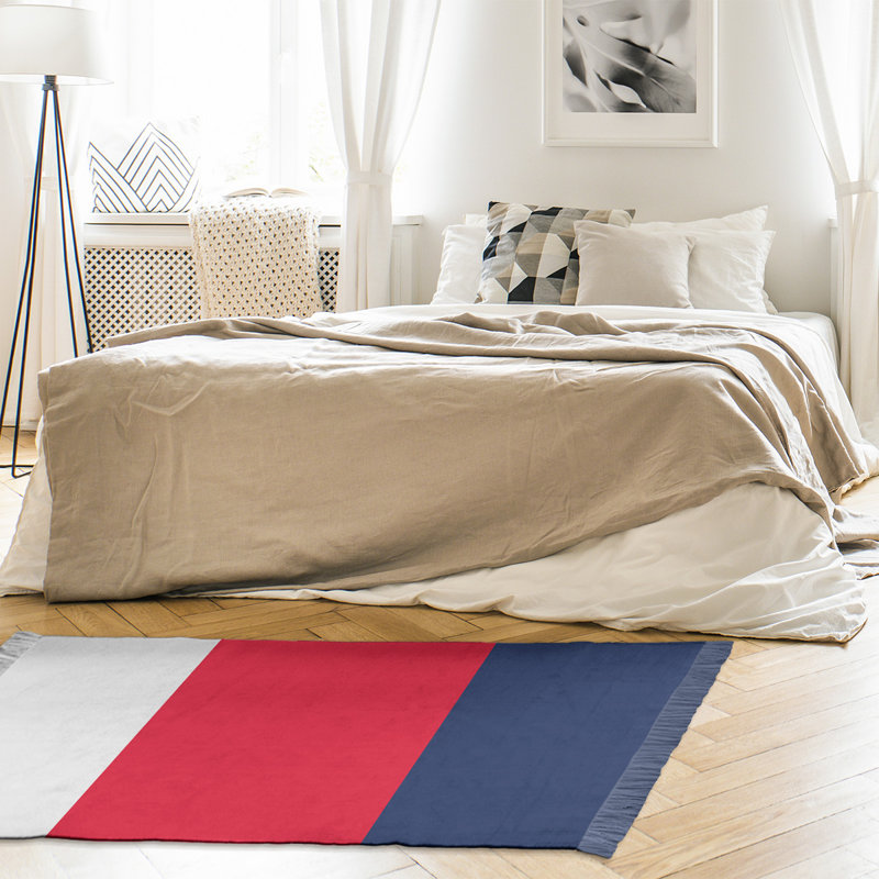 Tapis blanc/rouge/bleu marine tissé à plat Cleveland, Non