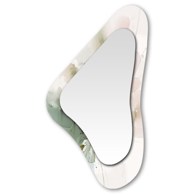 Colliers Green And Cream Essence Of Modernity I - Marble Asymmetrical Mirror, Green Unique Shape Unique Wall Mirror, Printed Metal Art