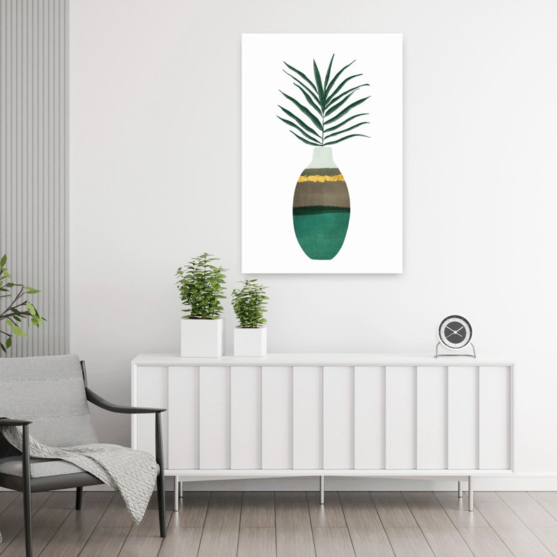 Vase 1 abstrait contemporain, plante de palmier, plante naturelle, 36" H x 24" W, Green