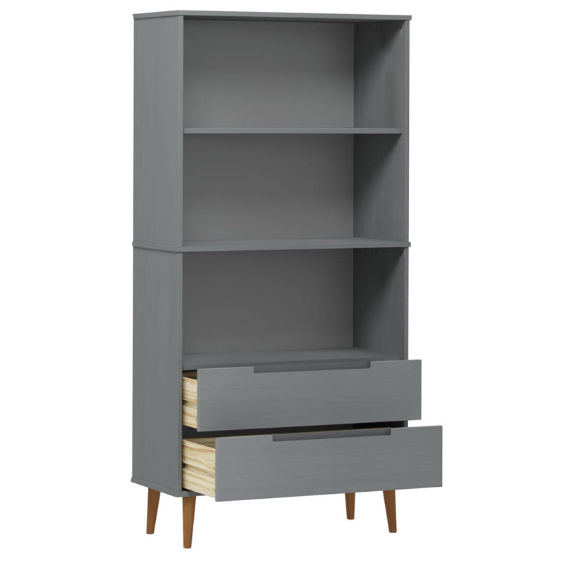 Dowe Solid Wood Bookcase, (3 Shelves) 170.5cm H x 85cm W x 35cm D, Grey