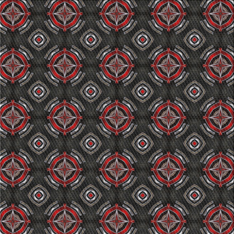 Tapis rouge/noir tissé à la machine, Carré de 6 pi