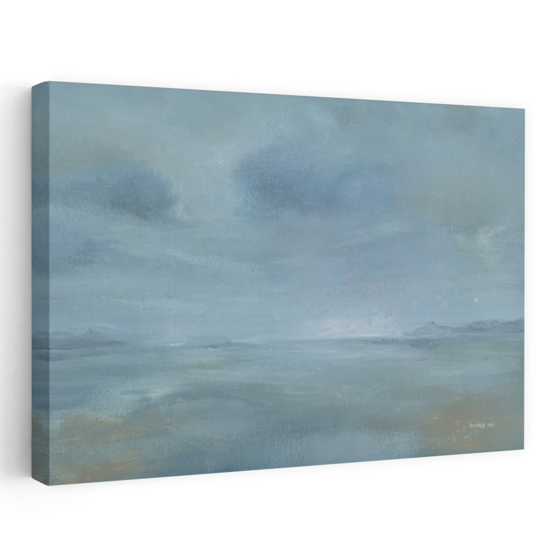 Nuageux paysage marin contemporain abstrait bleu beige nuageux, H 24 po x l 16 po