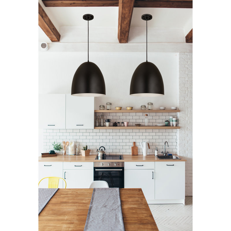Luminaire suspendu 1 lumière Havertown Dome, Noir mat, Noir, H 21 po x l 19 po x P 19 po