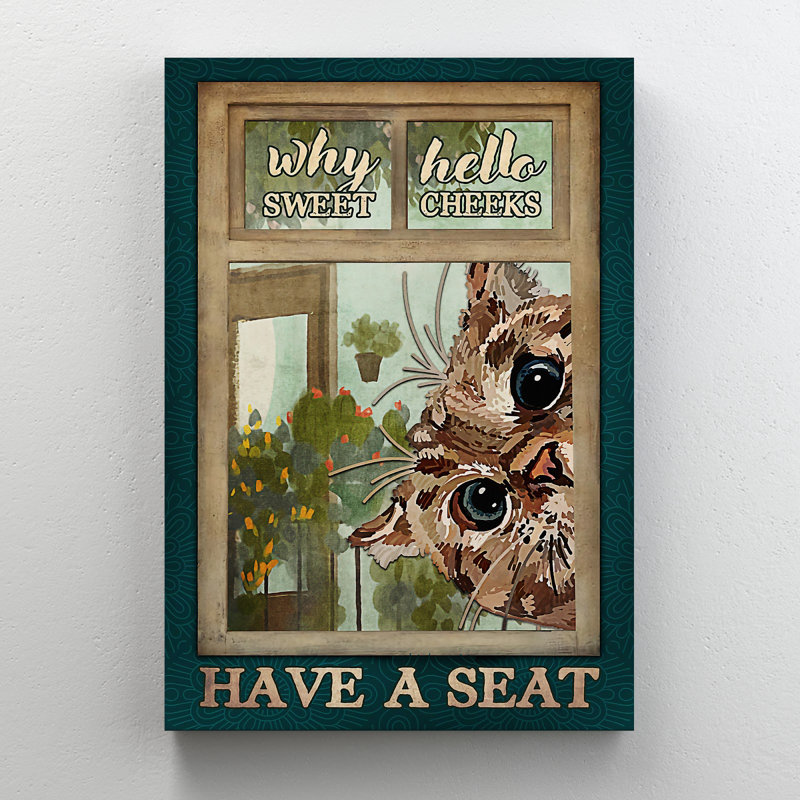 Chat à fourrure brune - Hello Sweet Cheekes, toile tendue avec châssis - décor d'illustrations pour salle de bain