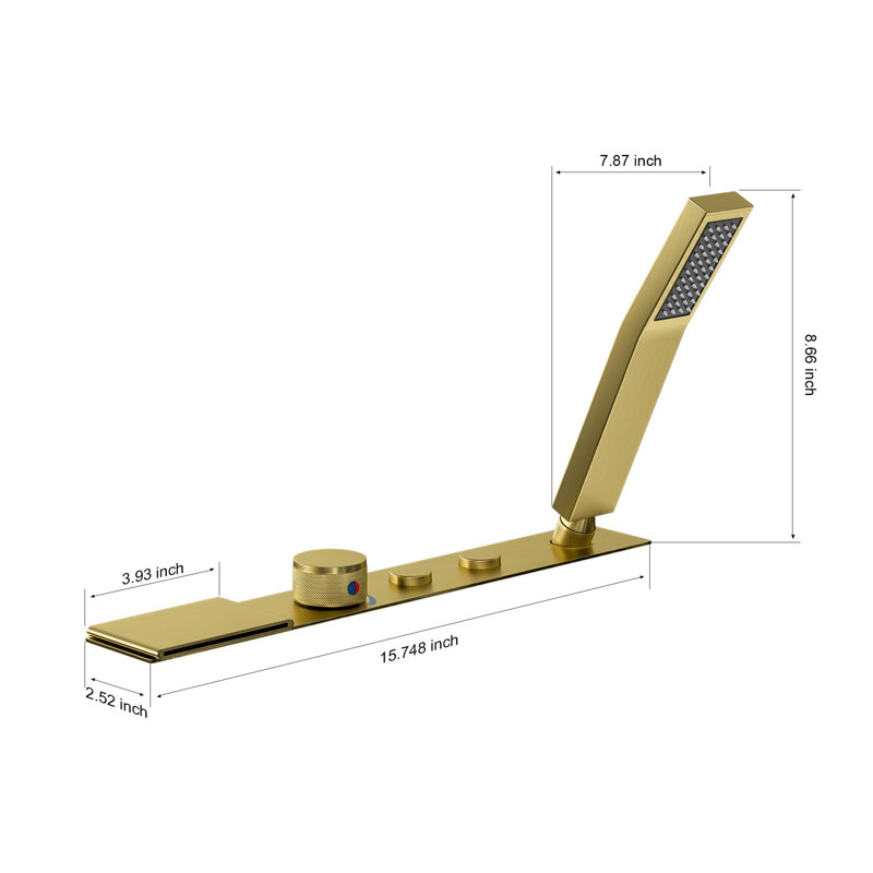 Brushed Gold Single Handle Waterfall Tub Faucet with Hand Shower