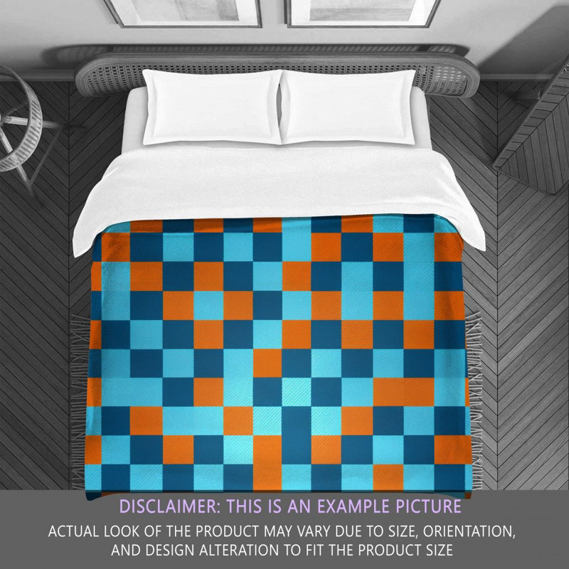Polyester Comforter, Twin Comforter, Blue/Orange Checkered