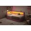 Lit plateforme tapissier simple avec ports USB et ceinture à DEL, avec 2 tiroirs