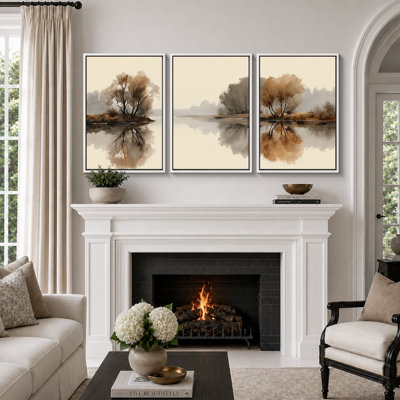 «Minimalist Tree Reflection», images de chambre à coucher, impression sur toile encadrée, 3 pièces, 16 po x 24 po x 3 pièces, 24 po x 36 po x 3 pièces