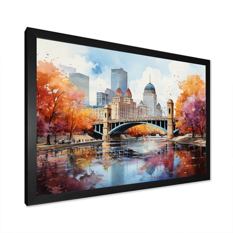 Minneapolis en automne II, Cadre photo noir, H 34 po x l 44 po x P 1,5 po