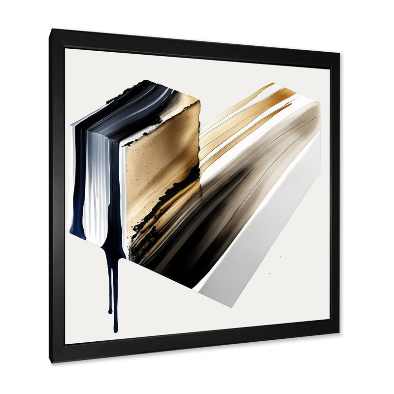«Black and Gold Cubic Expression II», impression sur toile, Impression noire sur toile encadrée, H 24 po x l 24 po x P 1 po