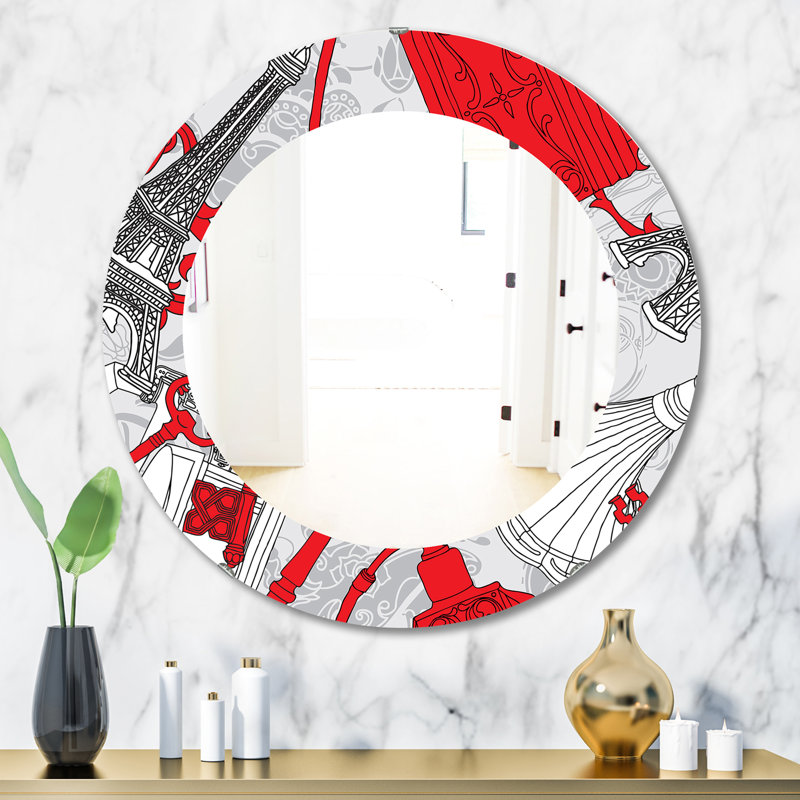 Dessin d'un miroir mural Paris avec clés, H 23,6 po x l 23,6 po