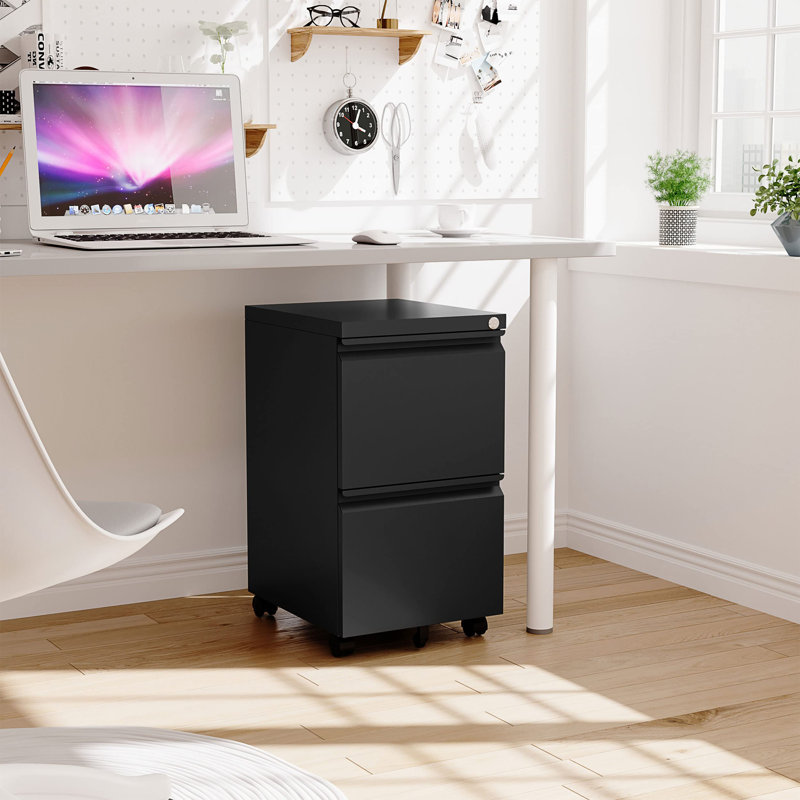 Kristoher 2-Drawer Mobile Vertical Filing Cabinet, Black