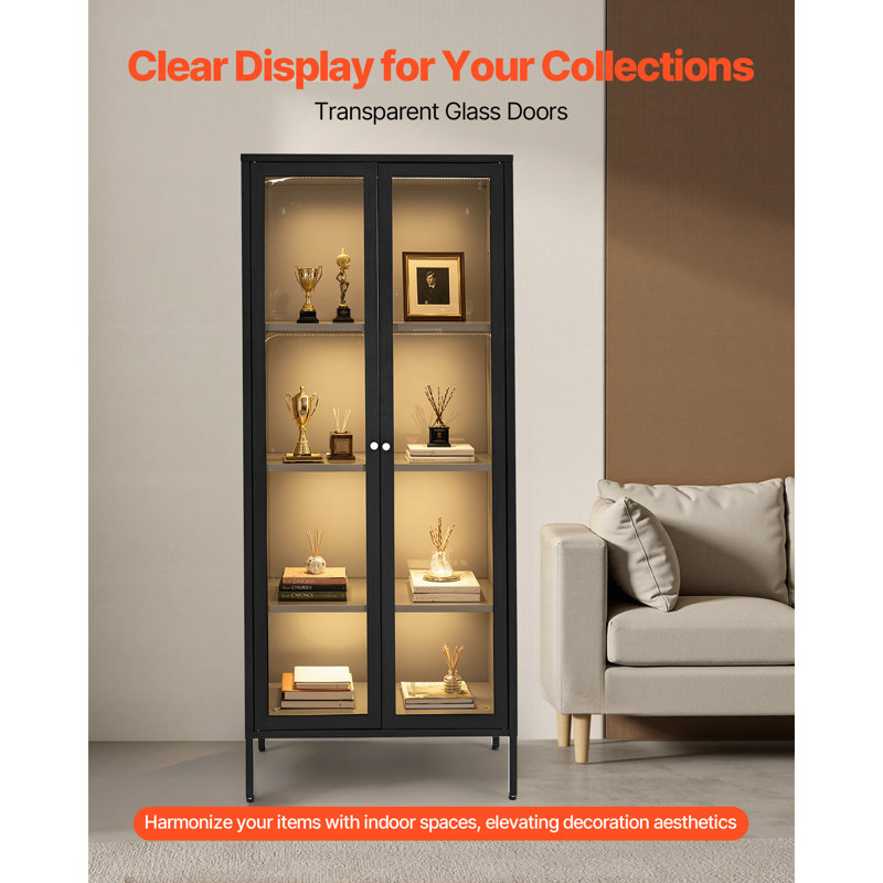Vitrine lumineuse avec portes vitrées 66 po de hauteur et 4 niveaux