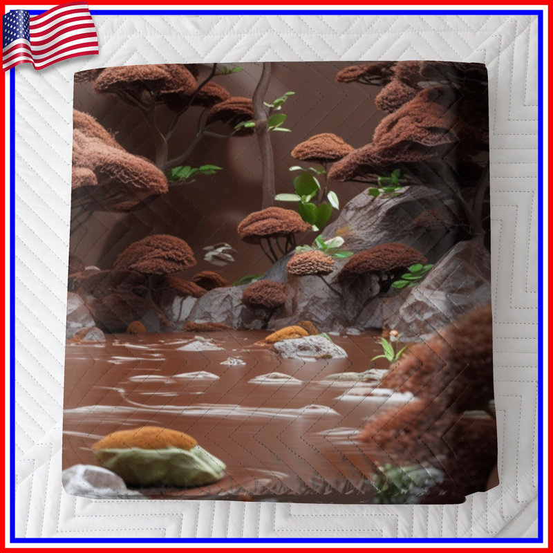 Brown Textured Trees Quilted Bedspread All Sizes, Twin