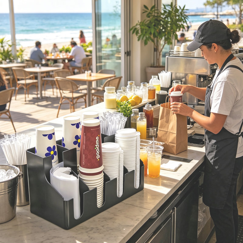 Organisateur de comptoir FixtureDisplays® pour bar à café, conception multicompartiments, pour boutiques de bubble tea, cafés et comptoirs de boissons, noir 85948CE1C552444AA9FD8A838FED2199