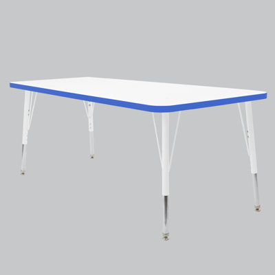 Table rectangulaire d'activités thermofusionnées avec pieds réglables et pivotants standard