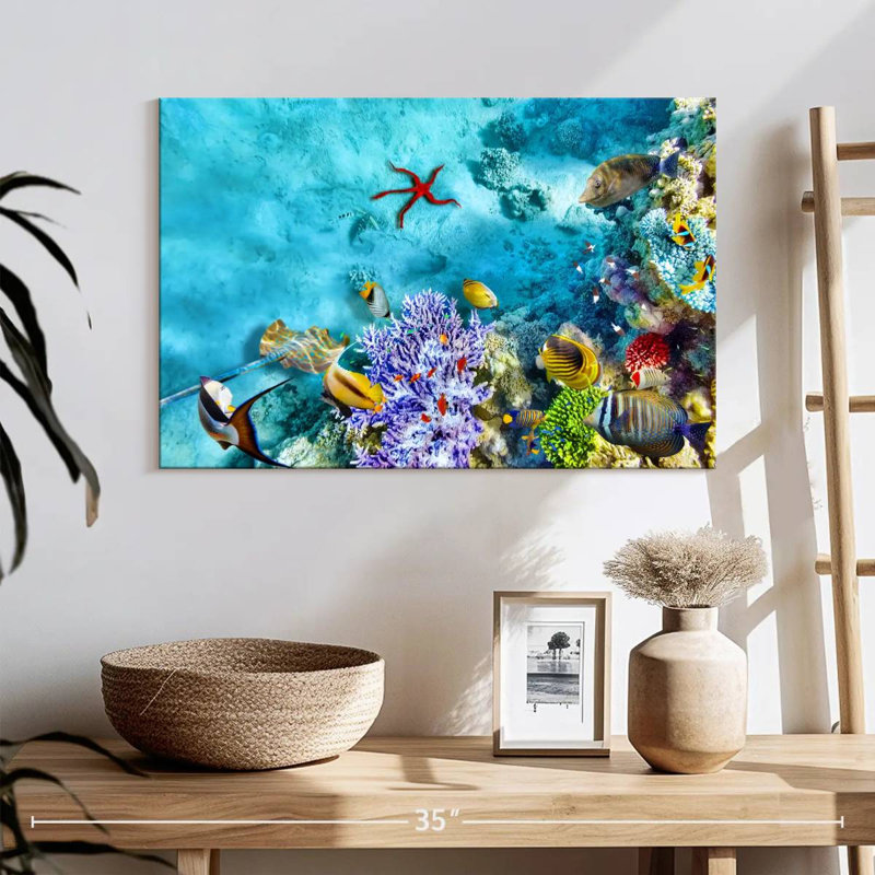 Scène de vie sous l'eau, H 16 po x l 24 po