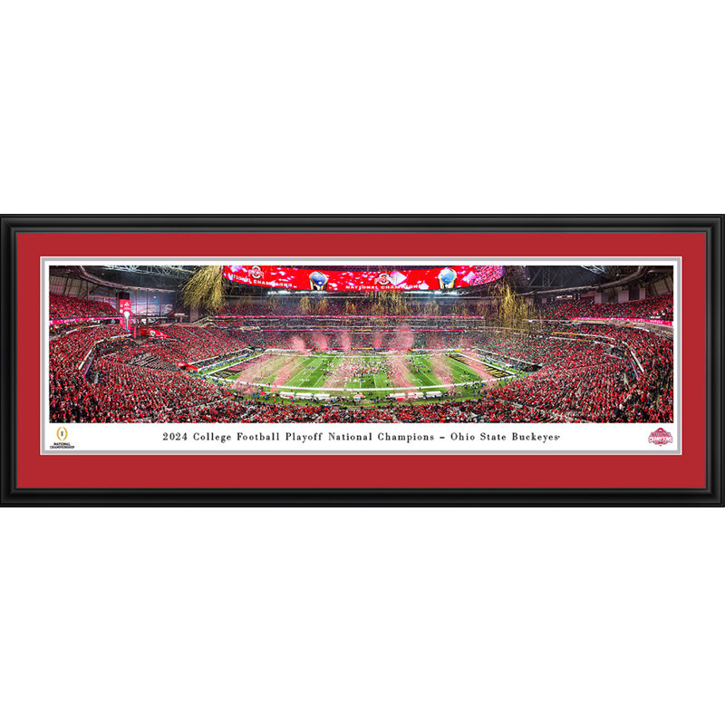 2024 CFP National Champion, Ohio State, affiches et impressions encadrées, Cadre noir, Gris / rouge