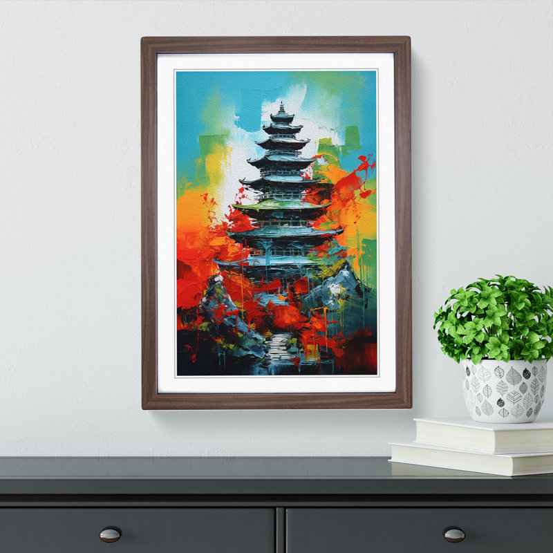 Pagoda Abstract 1 Piece Single Picture Frame Wall Art, 34cm H x 25cm W x 2" D, Walnut Framed