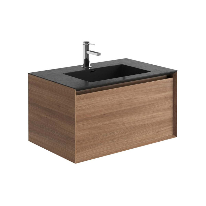 Sergio 750mm Single Bathroom Vanity with Integrated Polymarble Basin, Natural, Black