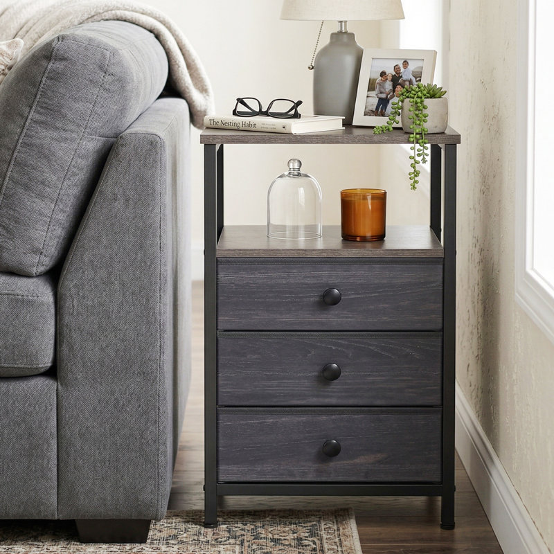 Table de chevet 24,88 "avec 3 tiroirs, Dark Grey