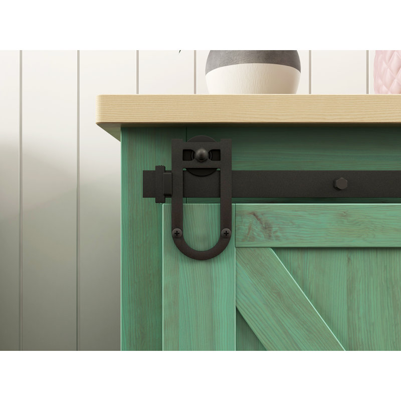 Mini ensemble de quincaillerie de porte de grange à double rail Horseshoe (porte non incluse), Noir, 72 po