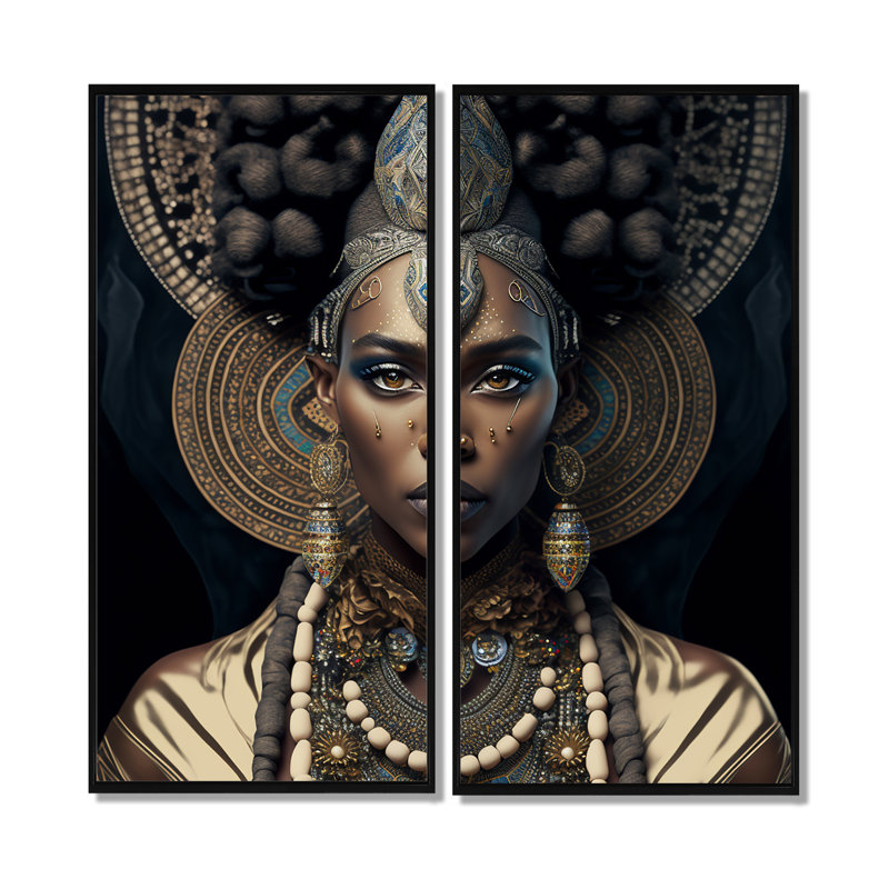 Femme tribale africaine II - décoration murale grise, 32" H x 32" W, Impression encadrée flottante, Black