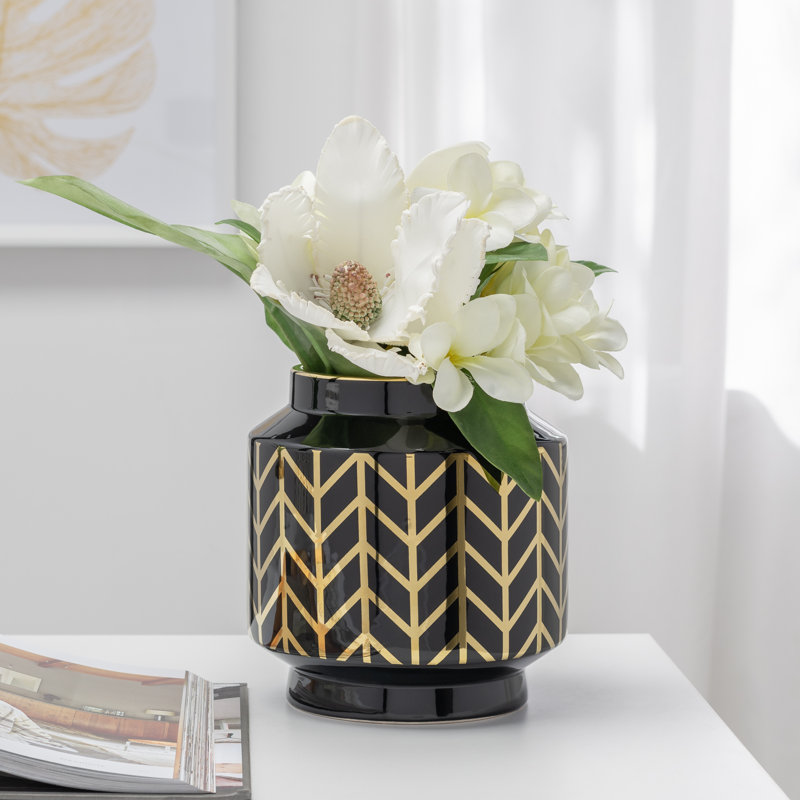 Handmade Ceramic / Porcelain Table Vase, 7.5" H x 7" W x 7" D, Black