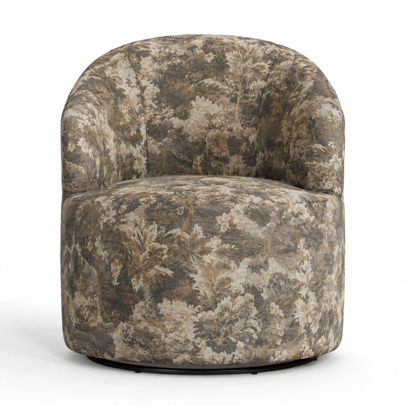 Fauteuil demi-tonneau pivotant rembourré Deryn, Mélange de lin poudre Indy