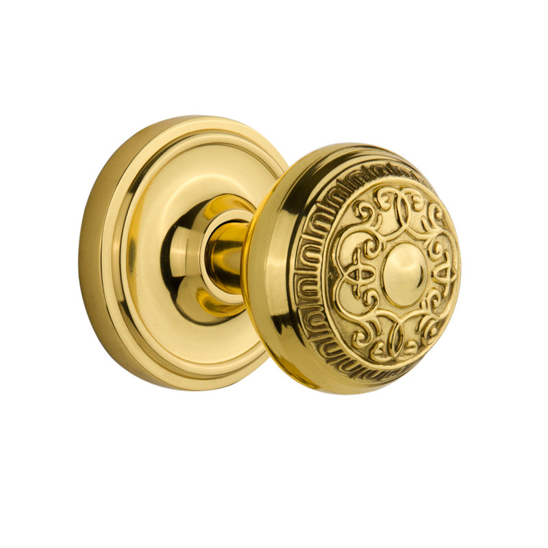 Classic Rosette with Egg & Dart Door Knob, Unlacquered Brass
