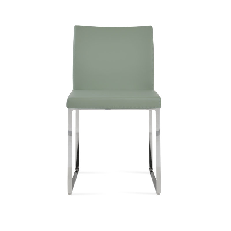 Aria Metal Upholstered Back Dining Chair, Light Gray Leatherette, Chrome