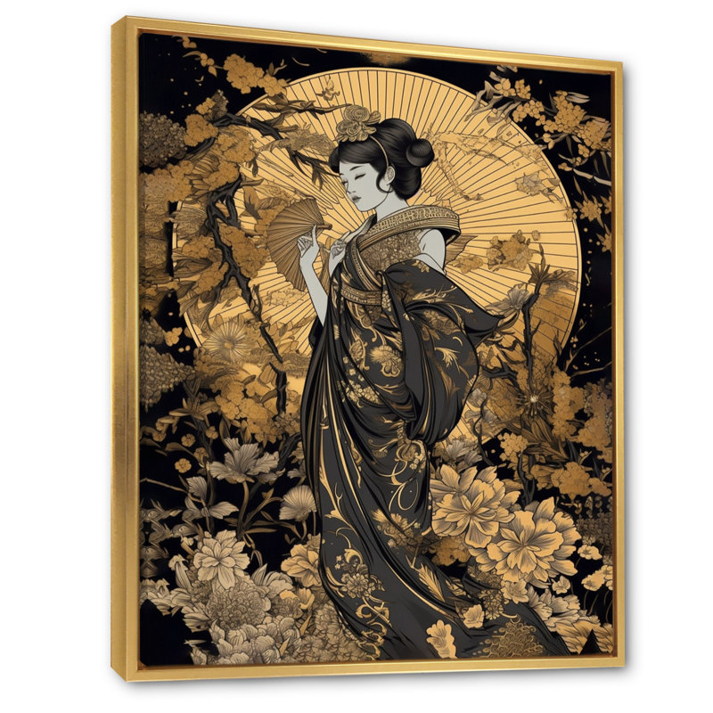 Femme japonaise élégante I - Impression sur toile, H 44 po x l 34 po x P 1,5 po, Cadre flottant doré