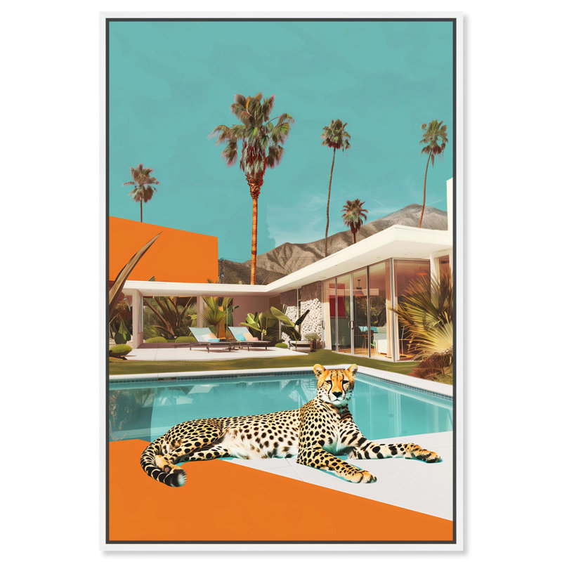 Art, art moderne, toile de tigre, guépard, Cadre flottant blanc, H 16 po x l 11 po