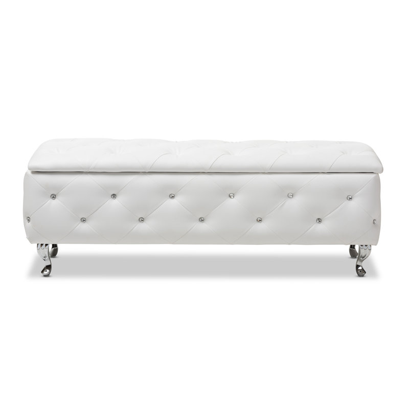 Faux Leather Ottoman, White Faux Leather