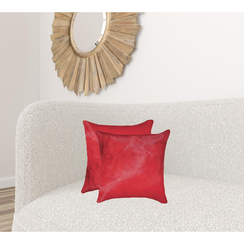 Set of Two 18" Cowhide Throw Pillows, Firecracker