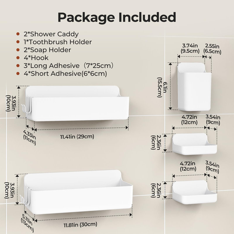 Adhesive Shower Caddy, White