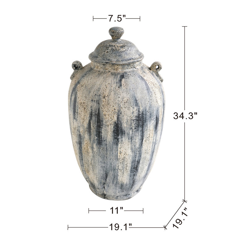 19X19x34.5" Kiya Lidded Jar, 34.3" H x 19.1" W x 19.1" D